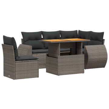 Set mobilier grădină cu perne, 6 piese, gri, poliratan - Img 2