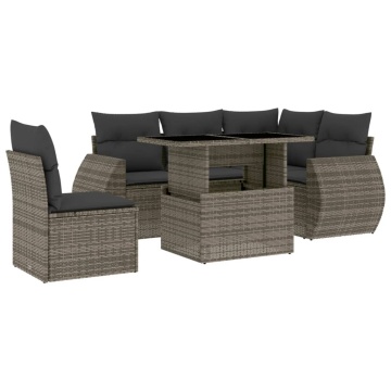 Set mobilier grădină cu perne, 6 piese, gri, poliratan - Img 2