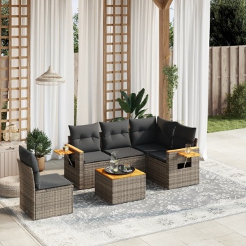 Set mobilier grădină cu perne, 6 piese, gri, poliratan - Img 1