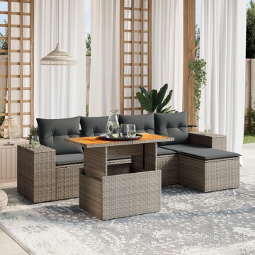 Set mobilier grădină cu perne, 6 piese, gri, poliratan - Img 1