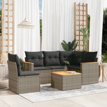 Set mobilier grădină cu perne, 6 piese, gri, poliratan - Img 1