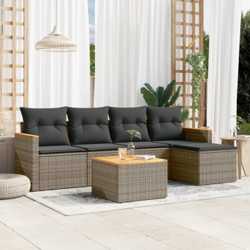 Set mobilier grădină cu perne, 6 piese, gri, poliratan - Img 1