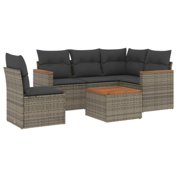Set mobilier grădină cu perne, 6 piese, gri, poliratan - Img 2
