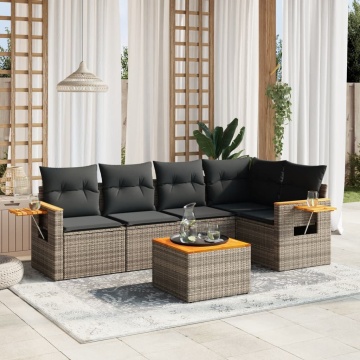 Set mobilier grădină cu perne, 6 piese, gri, poliratan - Img 1
