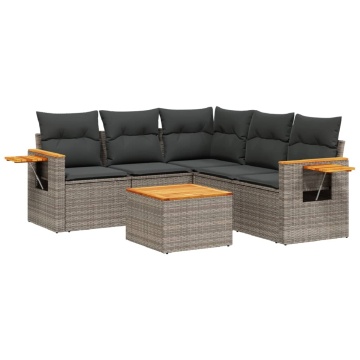 Set mobilier grădină cu perne, 6 piese, gri, poliratan - Img 2