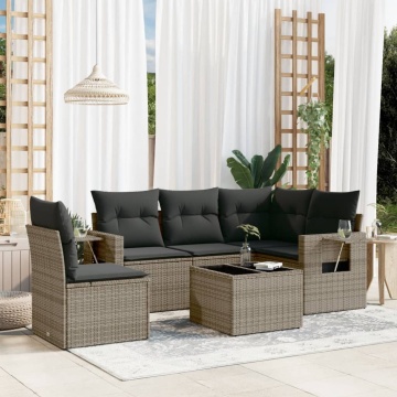 Set mobilier grădină cu perne, 6 piese, gri, poliratan - Img 1