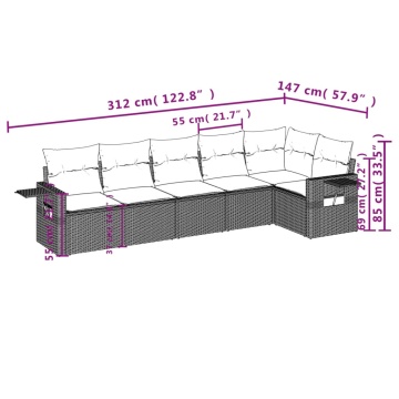 Set mobilier grădină cu perne, 6 piese, gri, poliratan - Img 3