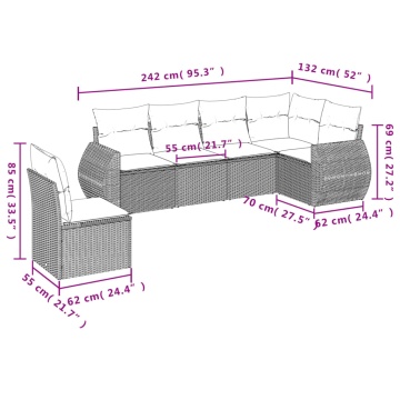 Set mobilier grădină cu perne, 6 piese, gri, poliratan - Img 6