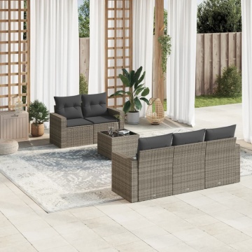 Set mobilier grădină cu perne, 6 piese, gri, poliratan - Img 1