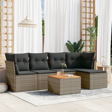 Set mobilier grădină cu perne, 6 piese, gri, poliratan - Img 1