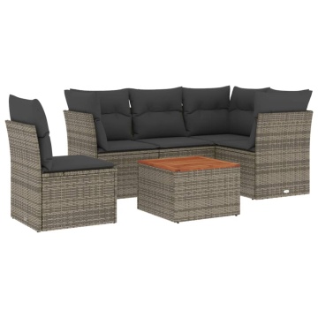 Set mobilier grădină cu perne, 6 piese, gri, poliratan - Img 2