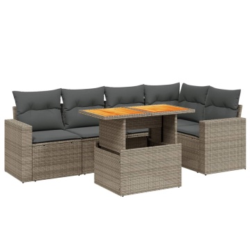 Set mobilier grădină cu perne, 6 piese, gri, poliratan - Img 2