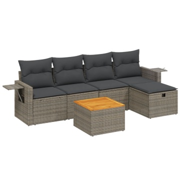 Set mobilier grădină cu perne, 6 piese, gri, poliratan - Img 2