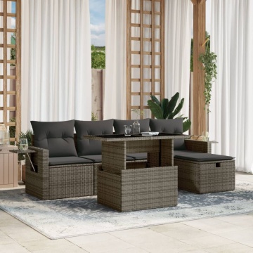 Set mobilier grădină cu perne, 6 piese, gri, poliratan - Img 1