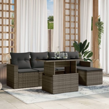 Set mobilier grădină cu perne, 6 piese, gri, poliratan - Img 1