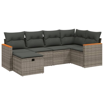 Set mobilier grădină cu perne, 6 piese, gri, poliratan - Img 2