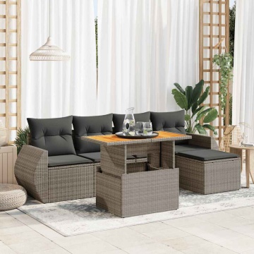 Set mobilier grădină cu perne, 6 piese, gri, poliratan - Img 1