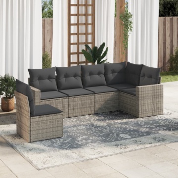 Set mobilier grădină cu perne, 6 piese, gri, poliratan - Img 1