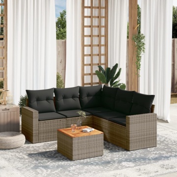 Set mobilier grădină cu perne, 6 piese, gri, poliratan - Img 1