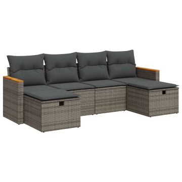 Set mobilier grădină cu perne, 6 piese, gri, poliratan - Img 2