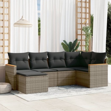 Set mobilier grădină cu perne, 6 piese, gri, poliratan - Img 1
