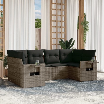 Set mobilier grădină cu perne, 6 piese, gri, poliratan - Img 1