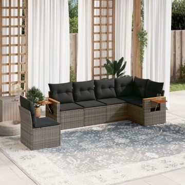 Set mobilier grădină cu perne, 6 piese, gri, poliratan - Img 1