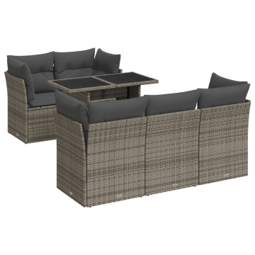 Set mobilier grădină cu perne, 6 piese, gri, poliratan - Img 2
