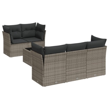 Set mobilier grădină cu perne, 6 piese, gri, poliratan - Img 2