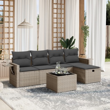Set mobilier grădină cu perne, 6 piese, gri, poliratan - Img 1