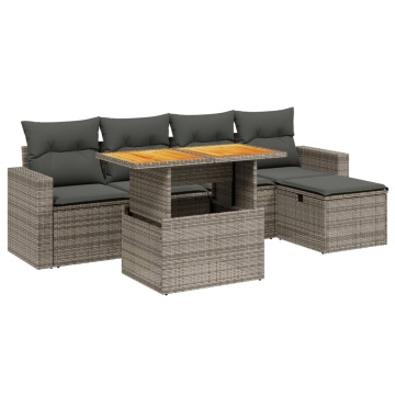 Set mobilier grădină cu perne, 6 piese, gri, poliratan - Img 2