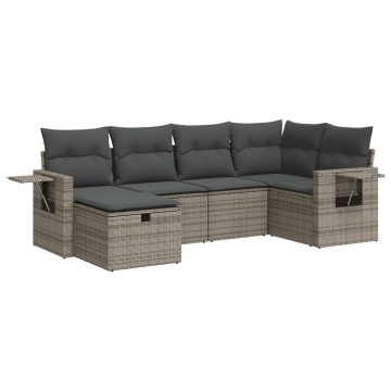 Set mobilier grădină cu perne, 6 piese, gri, poliratan - Img 2