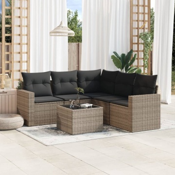 Set mobilier grădină cu perne, 6 piese, gri, poliratan - Img 1