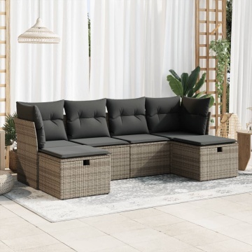 Set mobilier grădină cu perne, 6 piese, gri, poliratan - Img 1