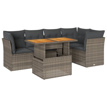 Set mobilier grădină cu perne, 6 piese, gri, poliratan - Img 2