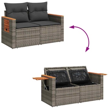 Set mobilier grădină cu perne, 6 piese, gri, poliratan - Img 6