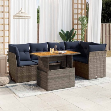 Set mobilier grădină cu perne, 6 piese, gri, poliratan - Img 1