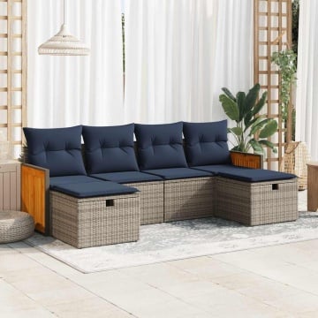 Set mobilier grădină cu perne, 6 piese, gri, poliratan - Img 1