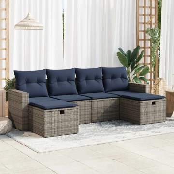 Set mobilier grădină cu perne, 6 piese, gri, poliratan - Img 1