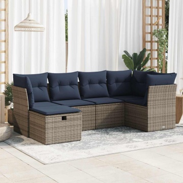Set mobilier grădină cu perne, 6 piese, gri, poliratan - Img 1