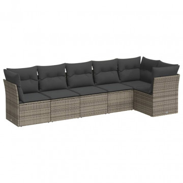 Set mobilier grădină cu perne, 6 piese, gri, poliratan - Img 2