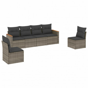 Set mobilier grădină cu perne, 6 piese, gri, poliratan - Img 2