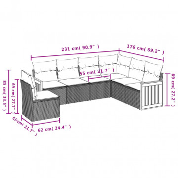 Set mobilier grădină cu perne, 6 piese, gri, poliratan - Img 3