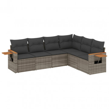 Set mobilier grădină cu perne, 6 piese, gri, poliratan - Img 2