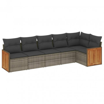 Set mobilier grădină cu perne, 6 piese, gri, poliratan - Img 2