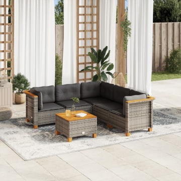 Set mobilier grădină cu perne, 6 piese, gri, poliratan - Img 1