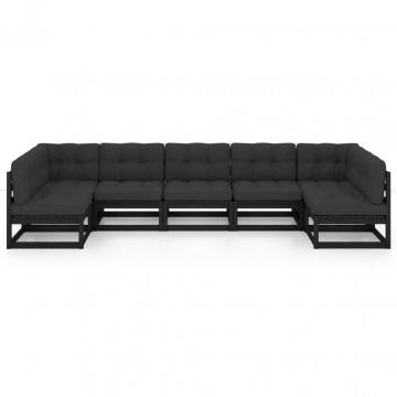 Set mobilier grădină cu perne, 7 piese, negru, lemn masiv pin - Img 3