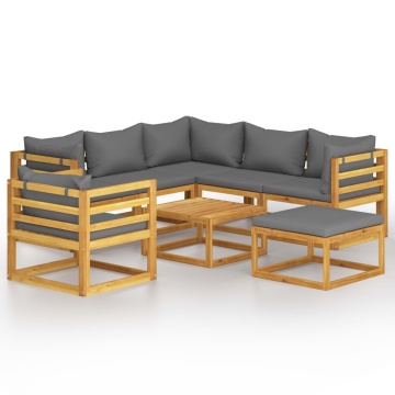 Set mobilier grădină cu perne, 8 piese, lemn masiv acacia - Img 2