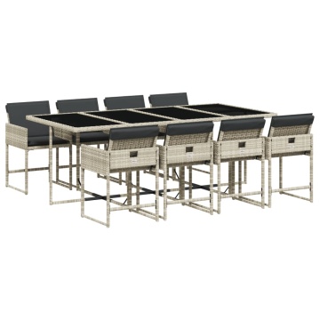 Set mobilier grădină cu perne, 9 piese, gri deschis, poliratan - Img 2