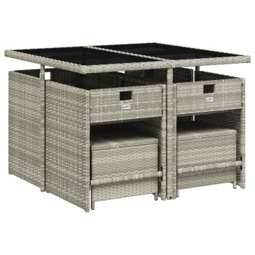 Set mobilier grădină cu perne, 9 piese, gri deschis, poliratan - Img 3